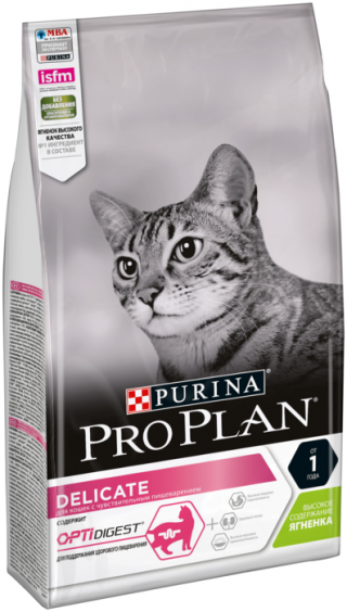 Сухой корм для кошек Pro Plan Delicate Optidigest, при чувствительном пищеварении, с ягненком 1.5 кг
