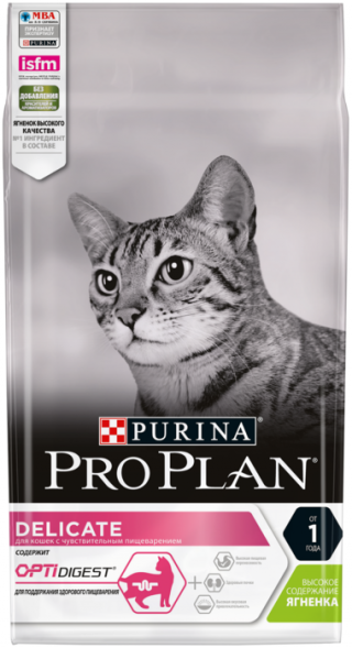 Сухой корм для кошек Pro Plan Delicate Optidigest, при чувствительном пищеварении, с ягненком 1.5 кг