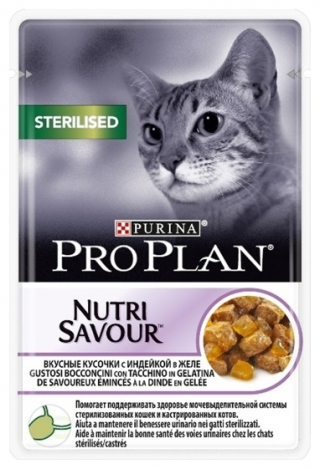 Влажный корм для стерилизованных кошек Pro Plan Nutrisavour, с индейкой 85 г (кусочки в желе)