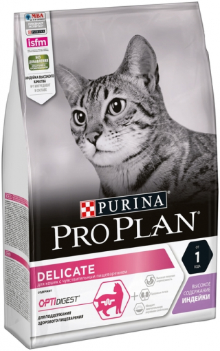 Сухой корм для кошек Pro Plan Delicate OPTIDigest, при чувствительном пищеварении, с индейкой 3 кг