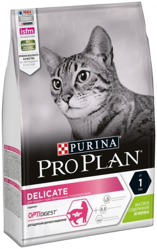 Сухой корм для кошек Pro Plan Delicate Optidigest, при чувствительном пищеварении, с ягненком 3 кг