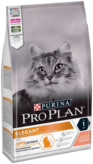 Сухой корм для кошек Pro Plan Elegant, для вывода шерсти, для здоровья кожи и блеска шерсти, с лососем 1.5 кг Выбор покупателей